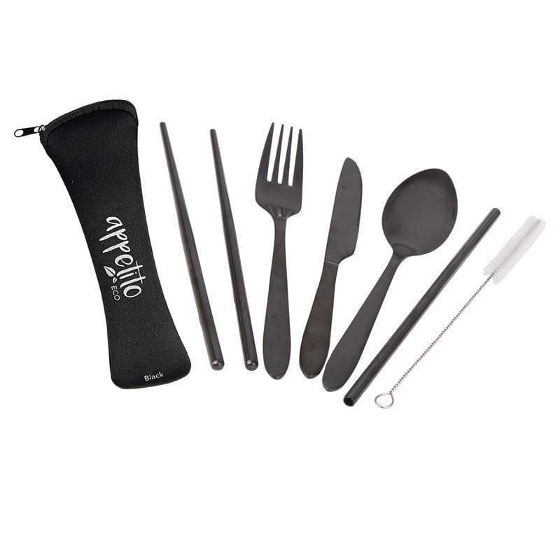 Appetito Appetito – Stainless Steel Traveller’s Cutlery Set in Zippered Pouch Black