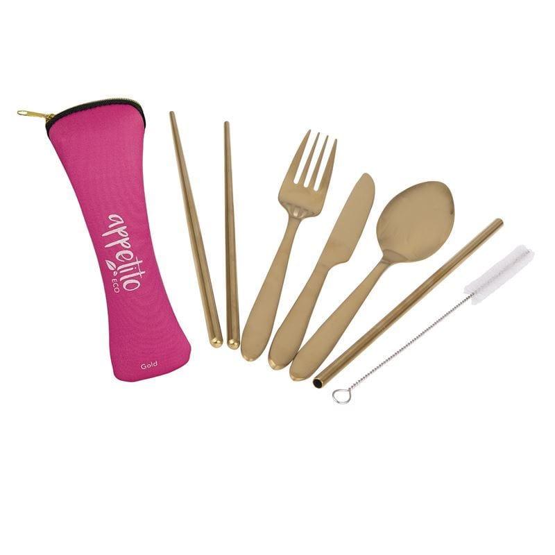 Appetito Appetito – Stainless Steel Traveller’s Cutlery Set in Zippered Pouch Fuschia