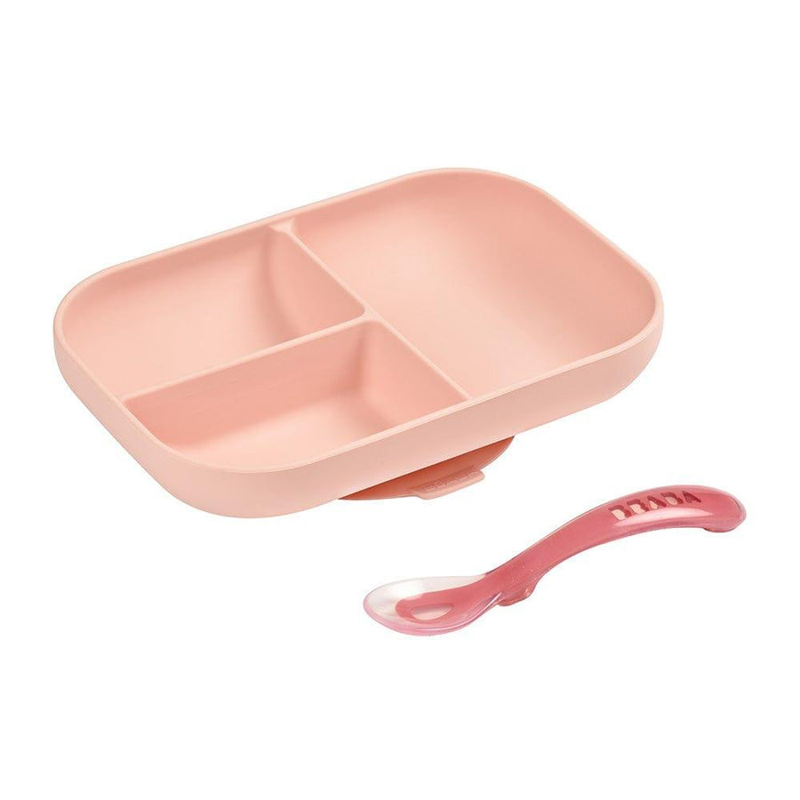 Beaba Beaba Silicone Suction Divided Plate & Spoon - Pink