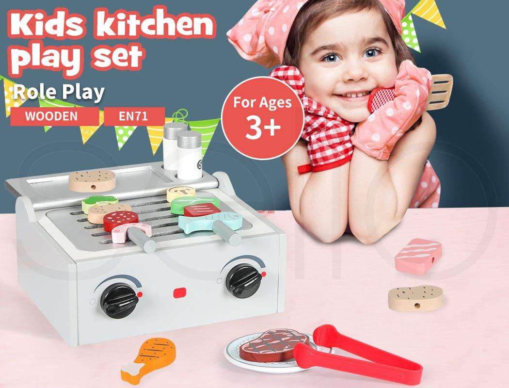 BoPeep Kids Kitchen Play Set Wooden Toys Children Cooking BBQ Role Food Home Cookware