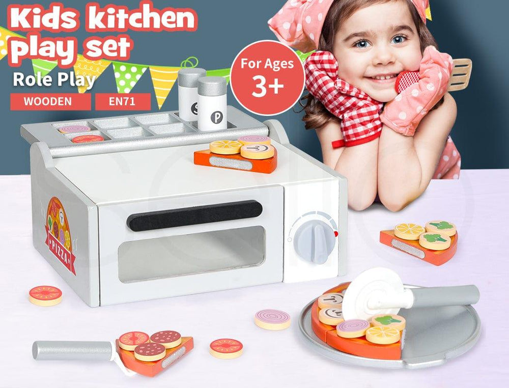 BoPeep Kids Kitchen Play Set Wooden Toys Children Cooking Pizza Role
