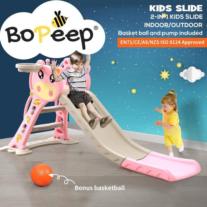 BoPeep Kids Basketball Hoop Kids Slide Outdoor Basketball Play Set - Pink