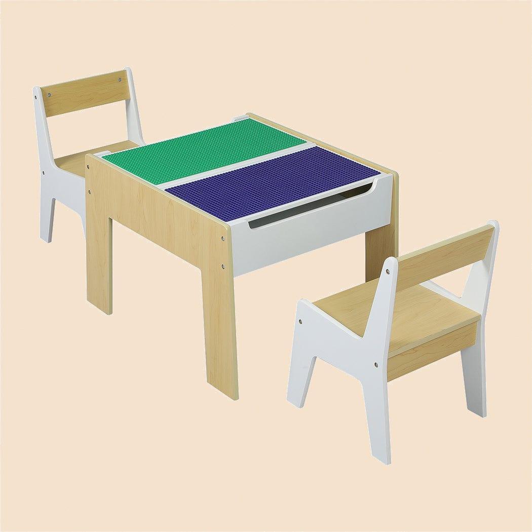 BoPeep Play Table and Chair Sets BoPeep Kids 3-Piece Wooden Table & Chair Set with Building Blocks