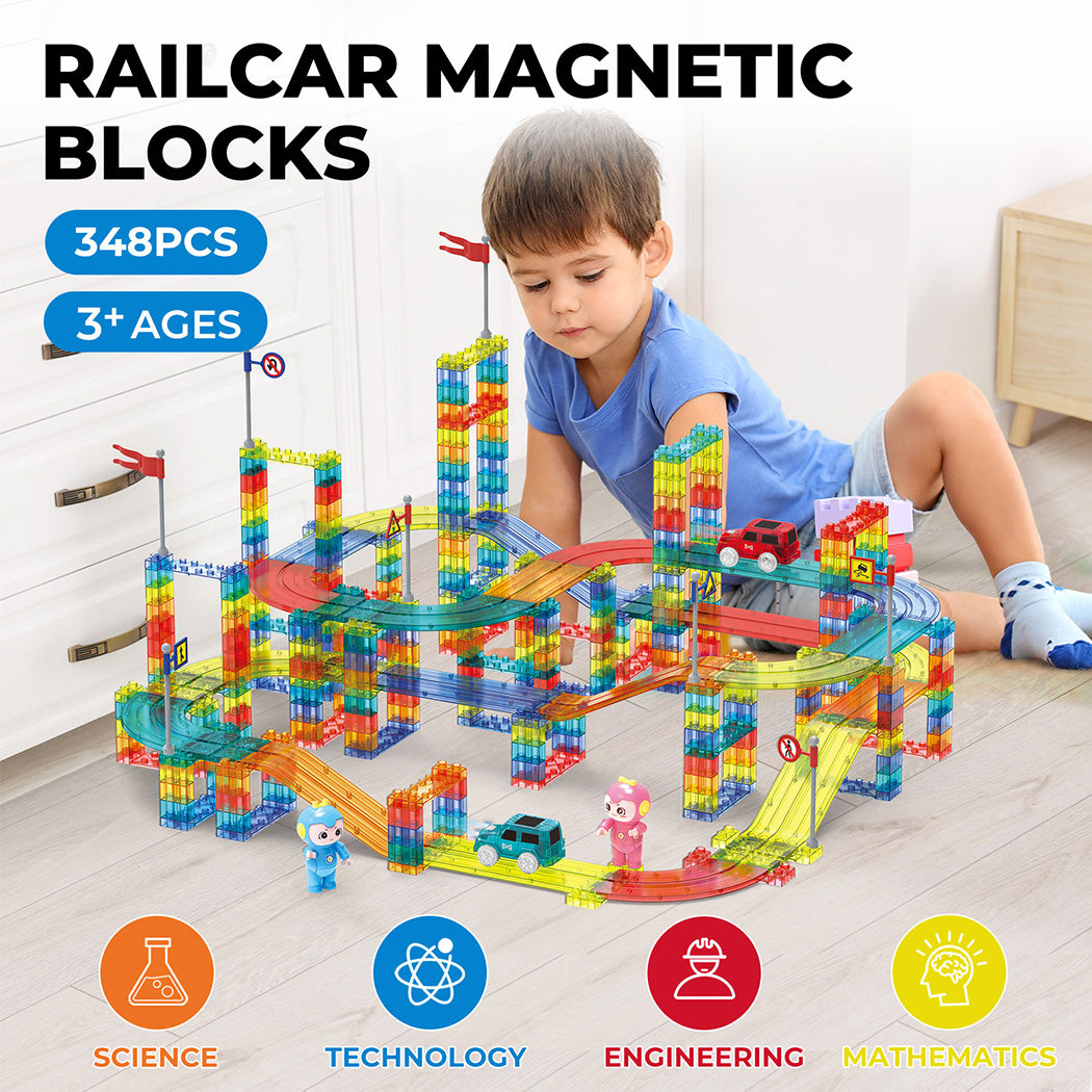 Kids Magnetic Tiles Blocks Railcar Building Educational Toys Children Gift Play