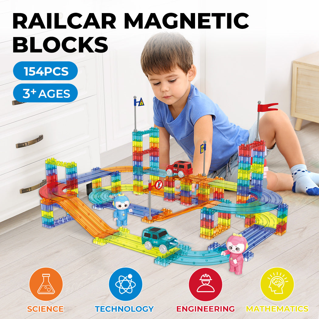 Kids Magnetic Tiles Blocks Railcar Building Educational Toys Children Gift Play