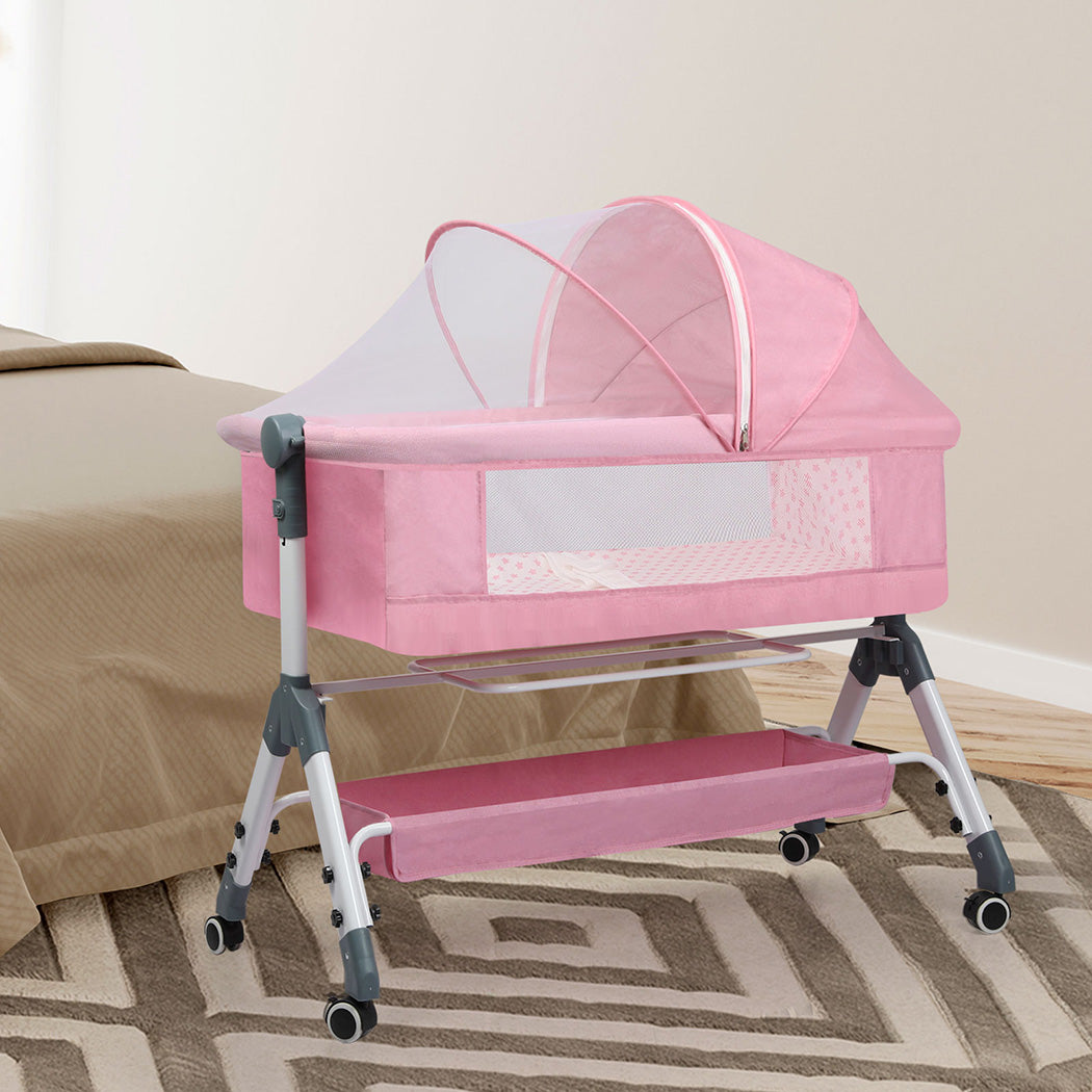 Bopeep Baby Cot Bed Crib Portable Bassinet Safety Fence Adjustable Bedside Pink