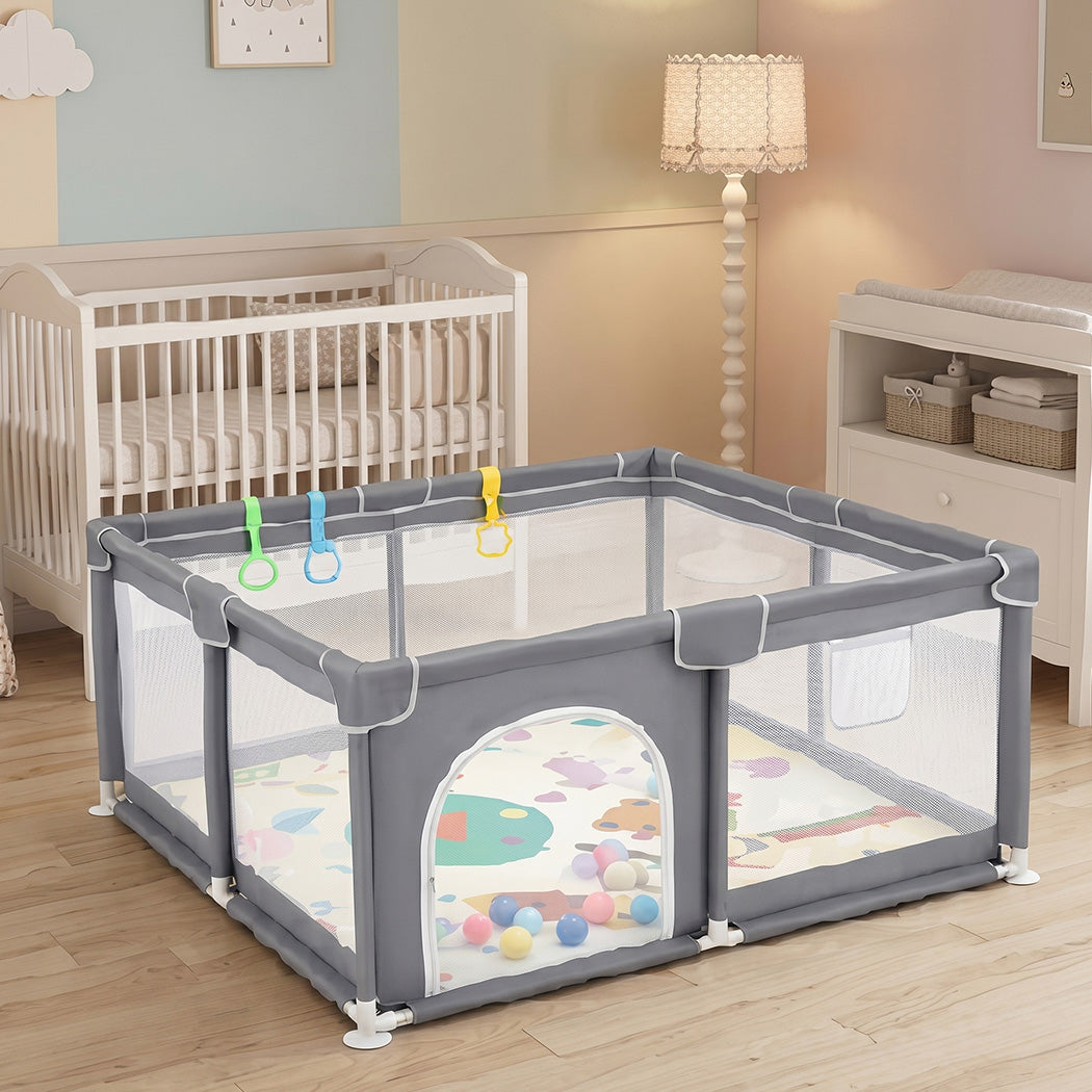 BoPeep Baby Playpen 150x180cm Large Play Pen Foldable Mesh Oxford Grey
