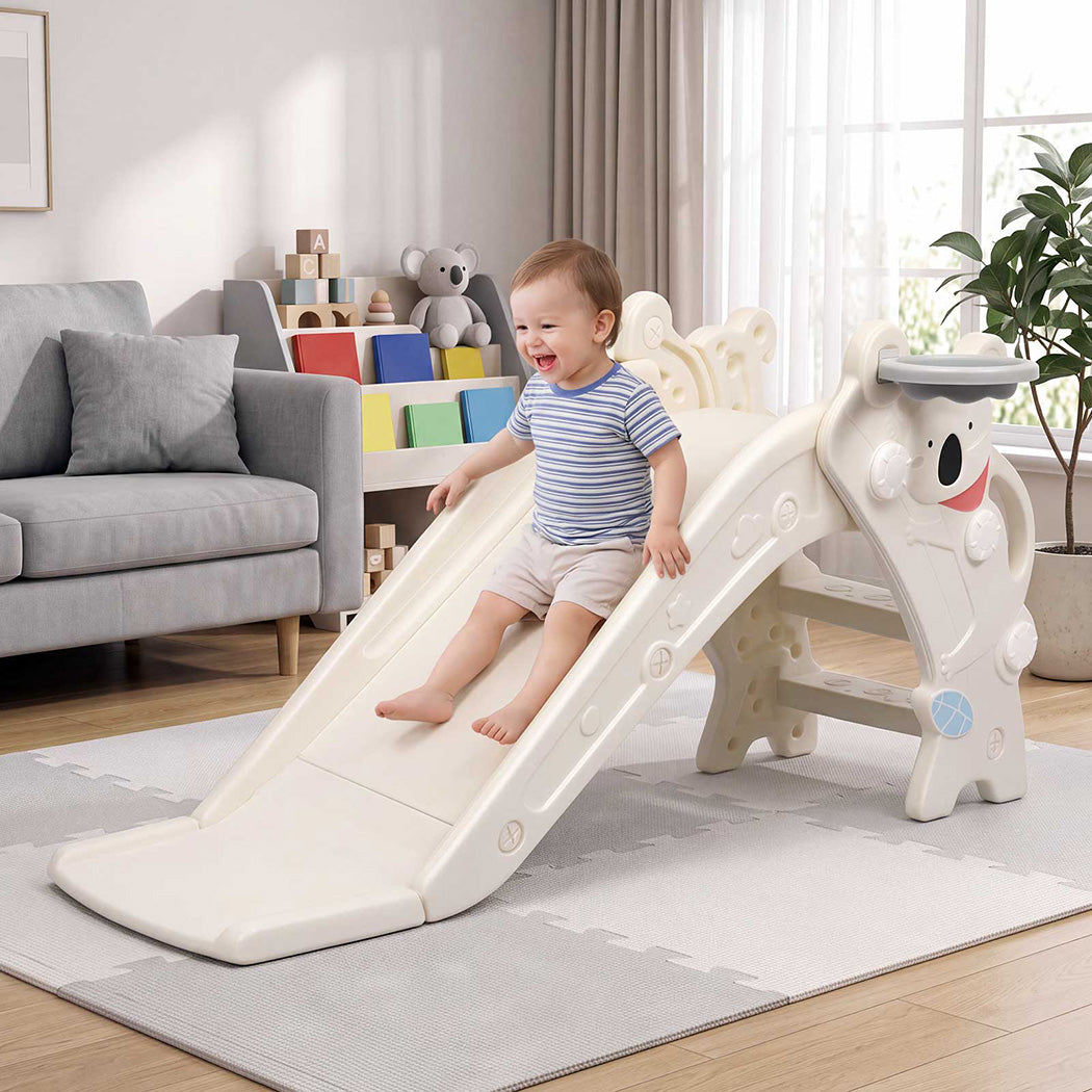 Kids Slide Toddler Climber with Hoop Ring Toss for Indoor Outdoor White