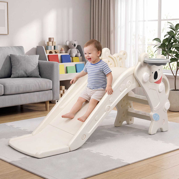 Kids Slide Toddler Climber with Hoop Ring Toss for Indoor Outdoor White