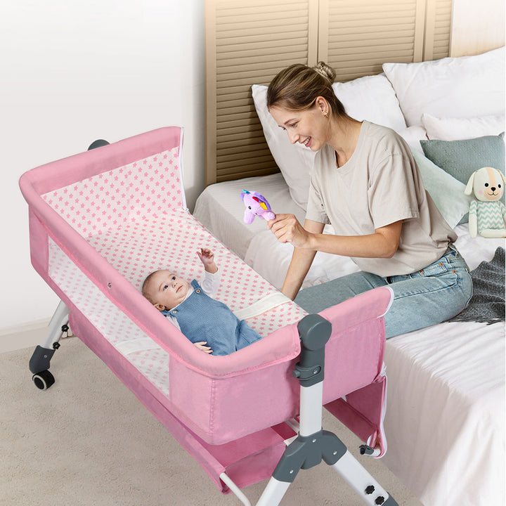 Bopeep Baby Cot Bed Crib Portable Bassinet Safety Fence Adjustable Bedside Pink