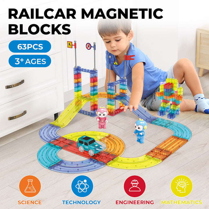 Kids Magnetic Tiles Blocks Railcar Building Educational Toys Children Gift Play