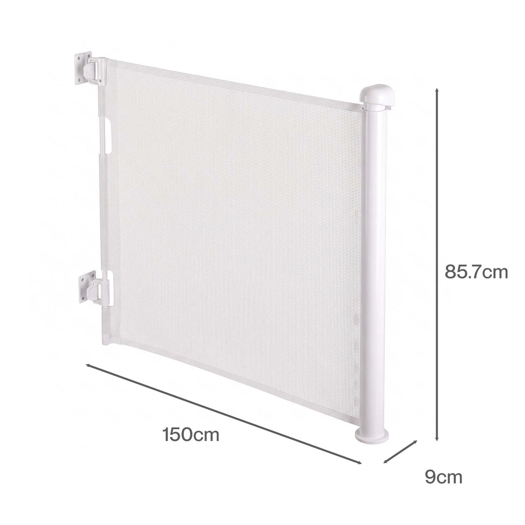 Retractable Baby Gate 150cm No Drill One-Hand Lock  for Hallways Grey