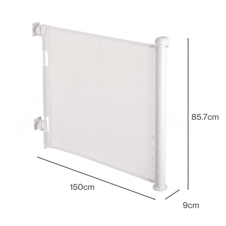 Retractable Baby Gate 150cm No Drill One-Hand Lock  for Hallways Grey