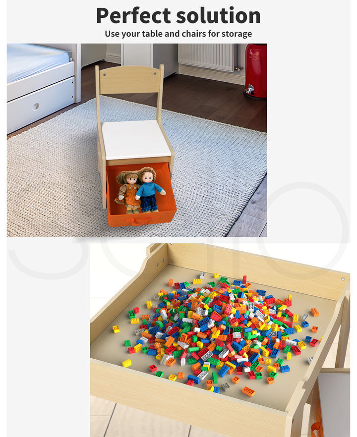 Kids Table Chairs Set Chalkboard Activity Play Desk Wooden Study Tables