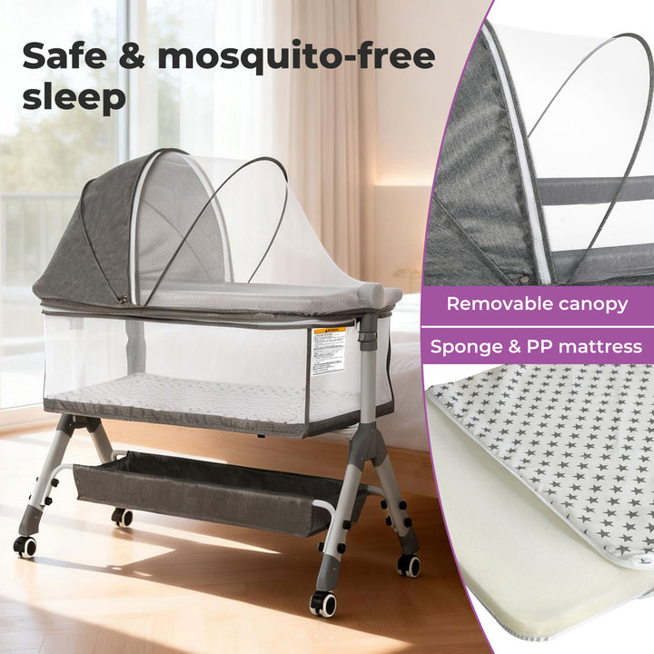 Baby Cot Bed Crib Newborn Co-Sleeper Bassinet Safety Adjustable Bedside