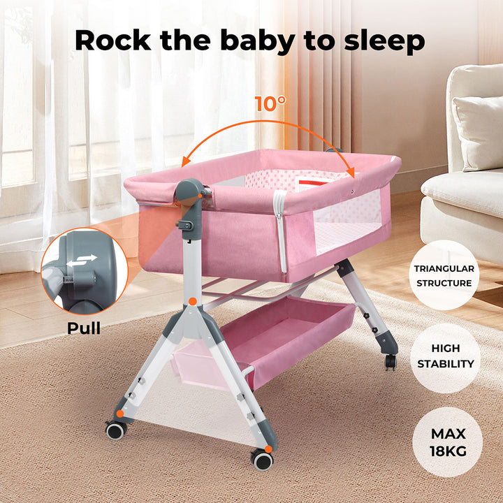 Bopeep Baby Cot Bed Crib Portable Bassinet Safety Fence Adjustable Bedside Pink