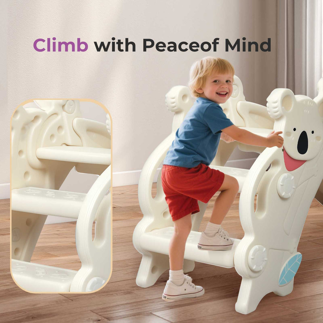 Kids Slide Toddler Climber with Hoop Ring Toss for Indoor Outdoor White