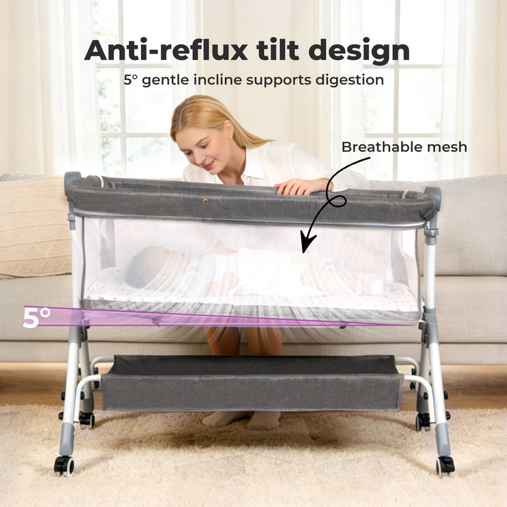 Baby Cot Bed Crib Newborn Co-Sleeper Bassinet Safety Adjustable Bedside