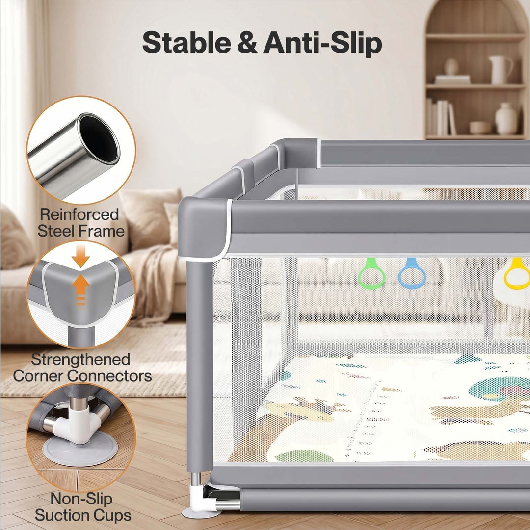 BoPeep Baby Playpen 150x180cm Large Play Pen Foldable Mesh Oxford Grey