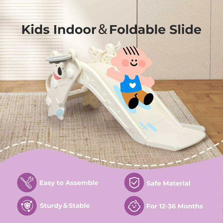 Kids Slide Toddler Climber with Hoop Ring Toss for Indoor Outdoor White