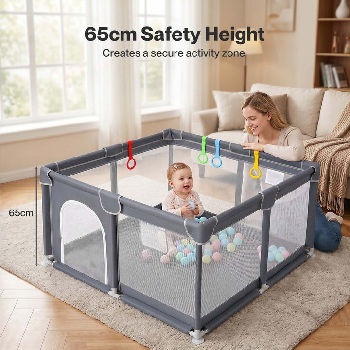 BoPeep Baby Playpen 150x180cm Large Play Pen Foldable Mesh Oxford Grey