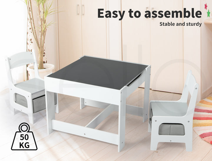 Kids Table Chairs Set Chalkboard Activity Play Desk Wooden Study Tables