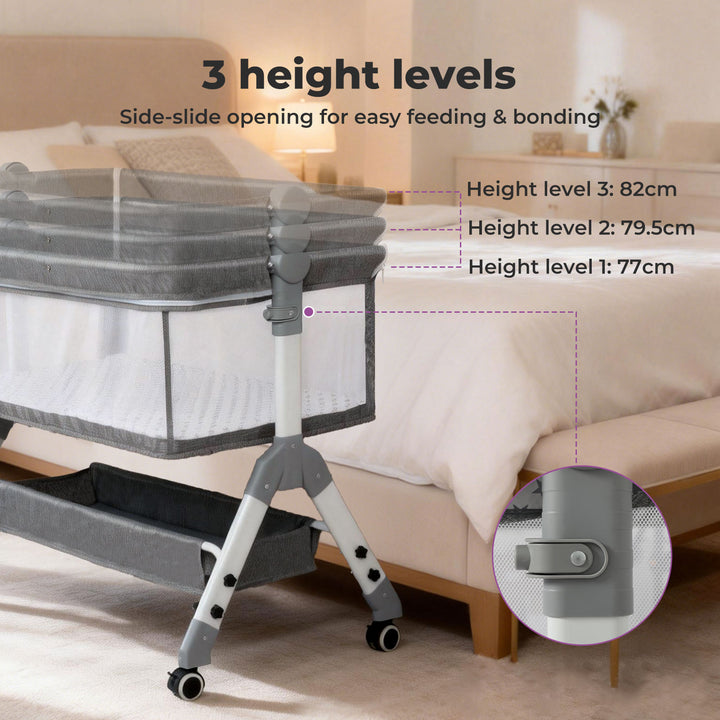 Baby Cot Bed Crib Newborn Co-Sleeper Bassinet Safety Adjustable Bedside