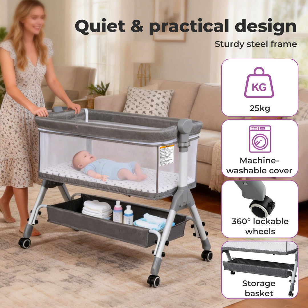 Baby Cot Bed Crib Newborn Co-Sleeper Bassinet Safety Adjustable Bedside