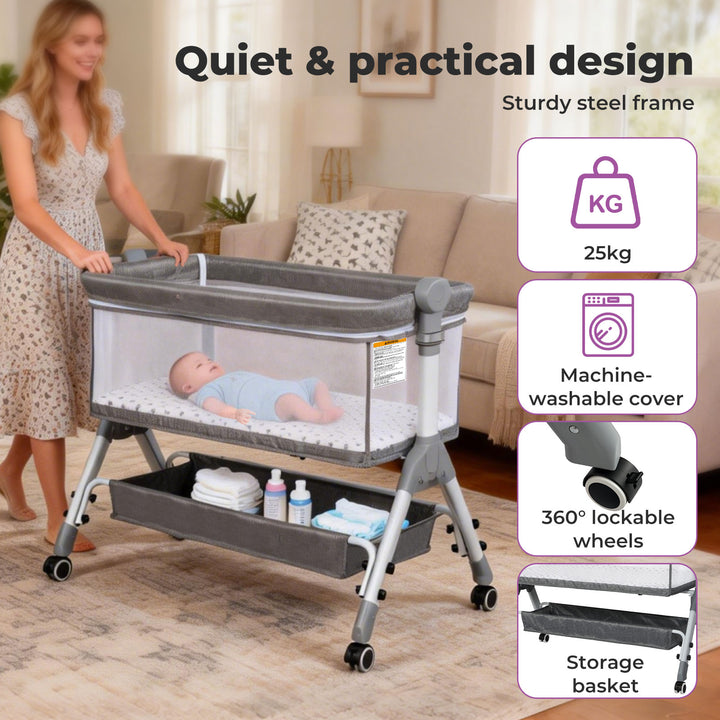 Baby Cot Bed Crib Newborn Co-Sleeper Bassinet Safety Adjustable Bedside