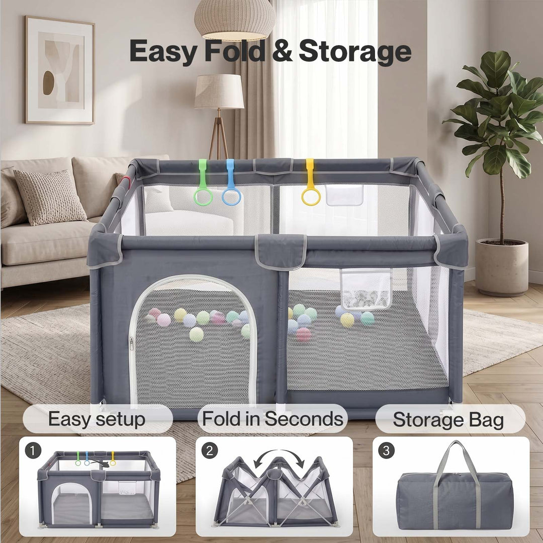 BoPeep Baby Playpen 127x127cm Playpen with Balls Meah 150D oxford Grey