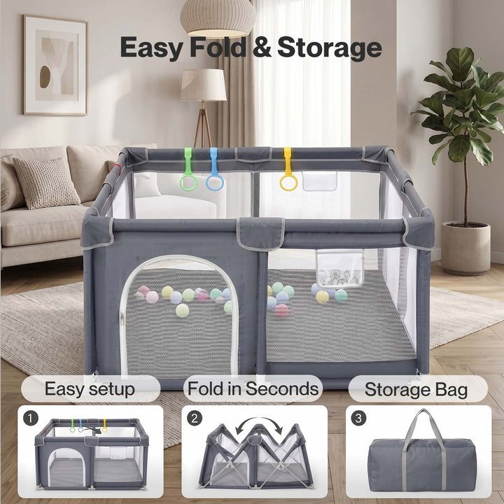 BoPeep Baby Playpen 150x180cm Large Play Pen Foldable Mesh Oxford Grey