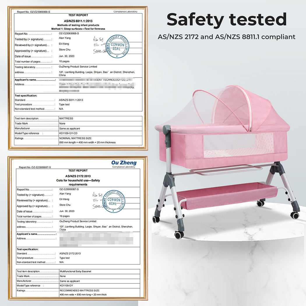 Bopeep Baby Cot Bed Crib Portable Bassinet Safety Fence Adjustable Bedside Pink