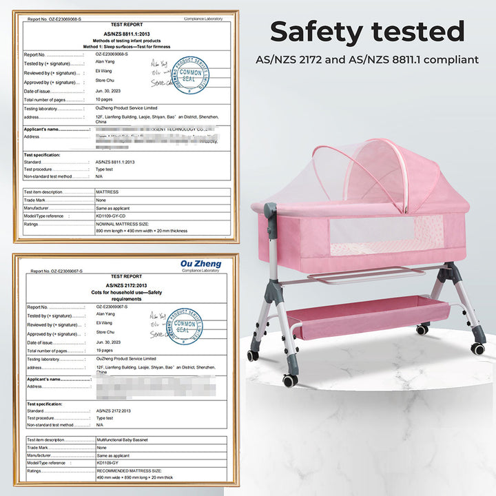 Bopeep Baby Cot Bed Crib Portable Bassinet Safety Fence Adjustable Bedside Pink