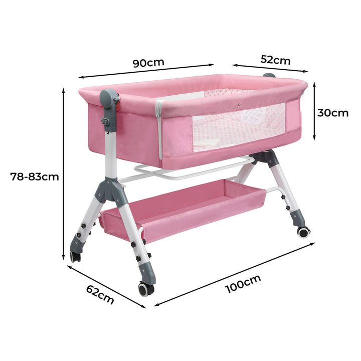 Bopeep Baby Cot Bed Crib Portable Bassinet Safety Fence Adjustable Bedside Pink