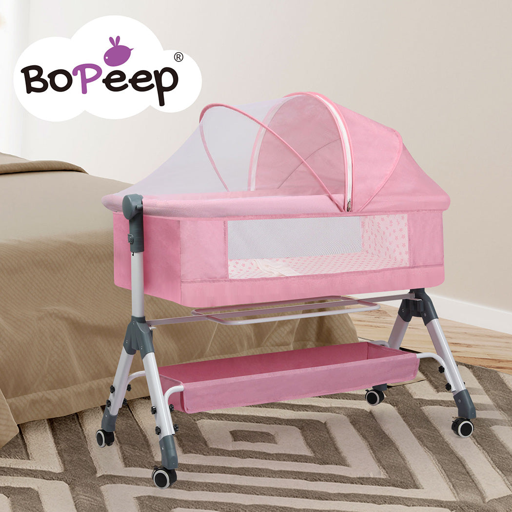 Bopeep Baby Cot Bed Crib Portable Bassinet Safety Fence Adjustable Bedside Pink