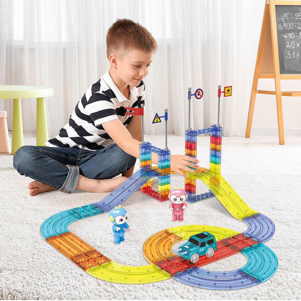 Kids Magnetic Tiles Blocks Railcar Building Educational Toys Children Gift Play