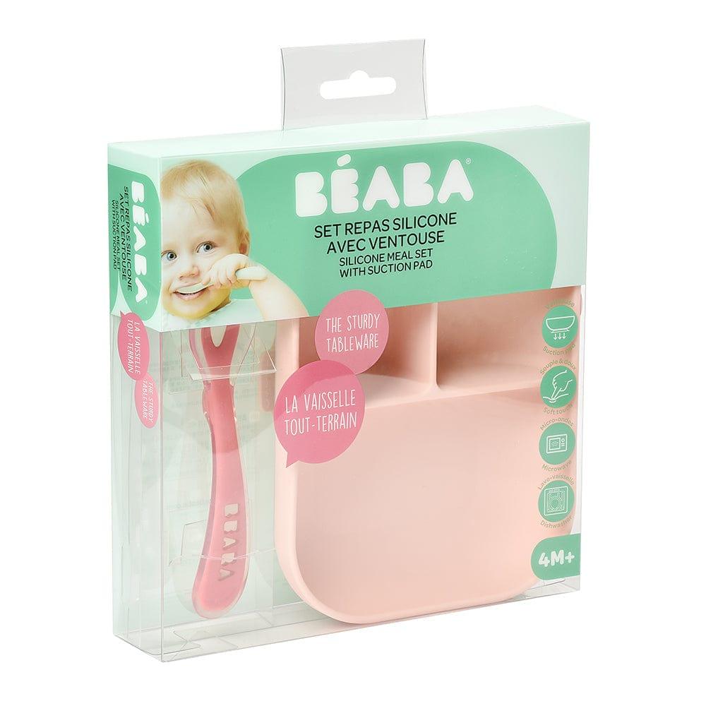 Beaba Beaba Silicone Suction Divided Plate & Spoon - Pink