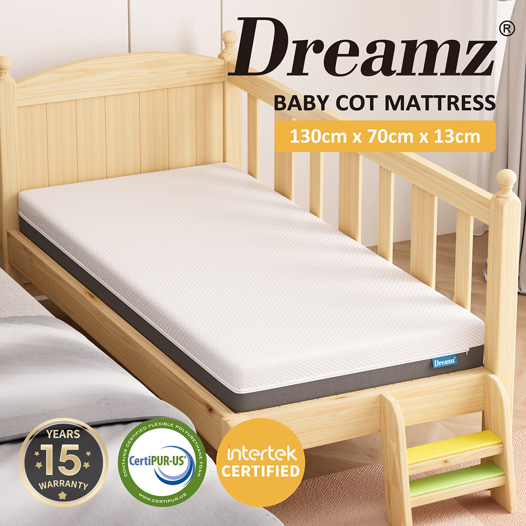 Dreamz Cot Crib Mattress Gel Memory Foam Baby Kids Bed Breathable 13cm Thick