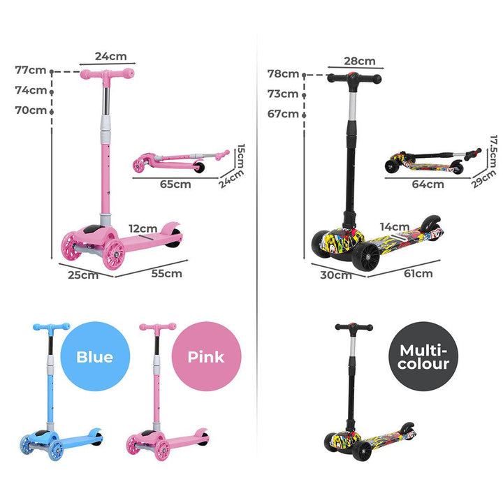 BoPeep Foldable Kids Scooter Adjustable Height Flashing LED Music 3 Wheels - Lupipop