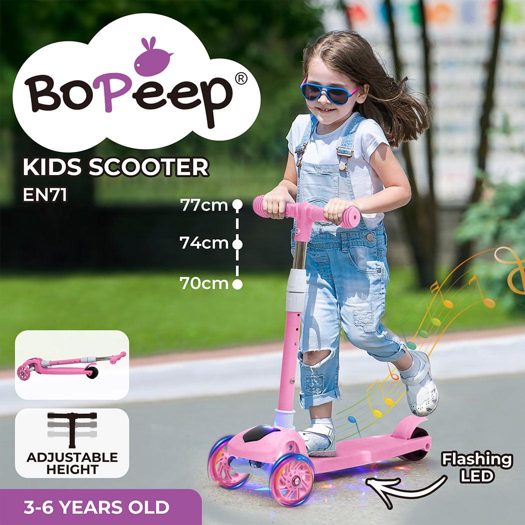 BoPeep Foldable Kids Scooter Adjustable Height Flashing LED Music 3 Wheels - Lupipop