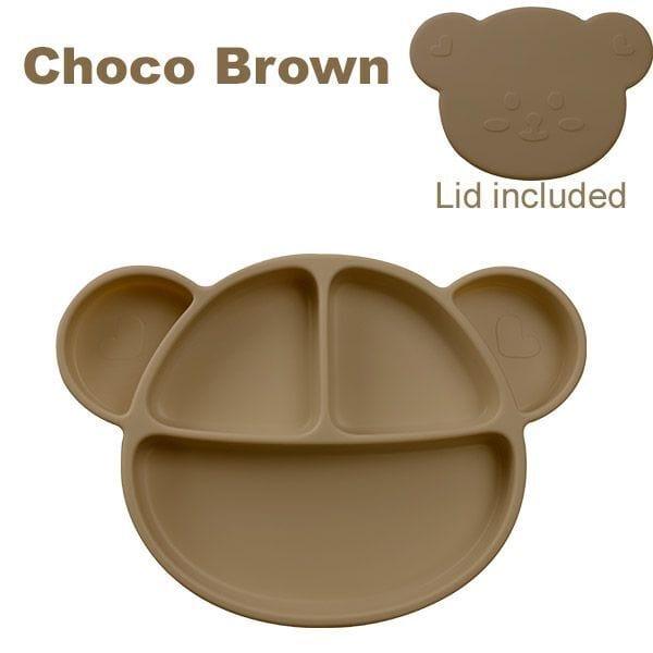 Lupipop Chocolate Brown Grosmimi Bear Silicone Suction Food Plate with Silicone Lid