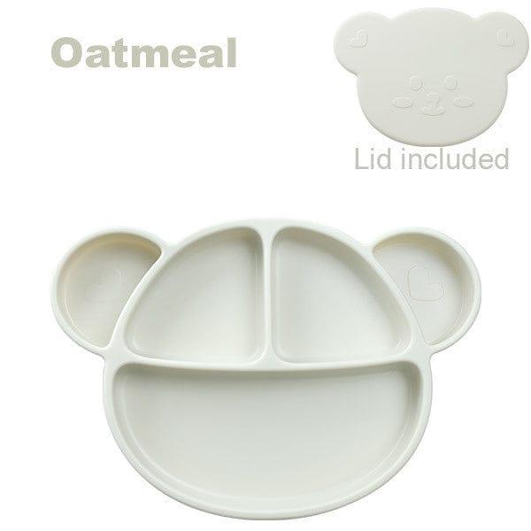 Lupipop Oatmeal Grosmimi Bear Silicone Suction Food Plate with Silicone Lid