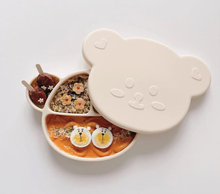 Lupipop Grosmimi Bear Silicone Suction Food Plate with Silicone Lid