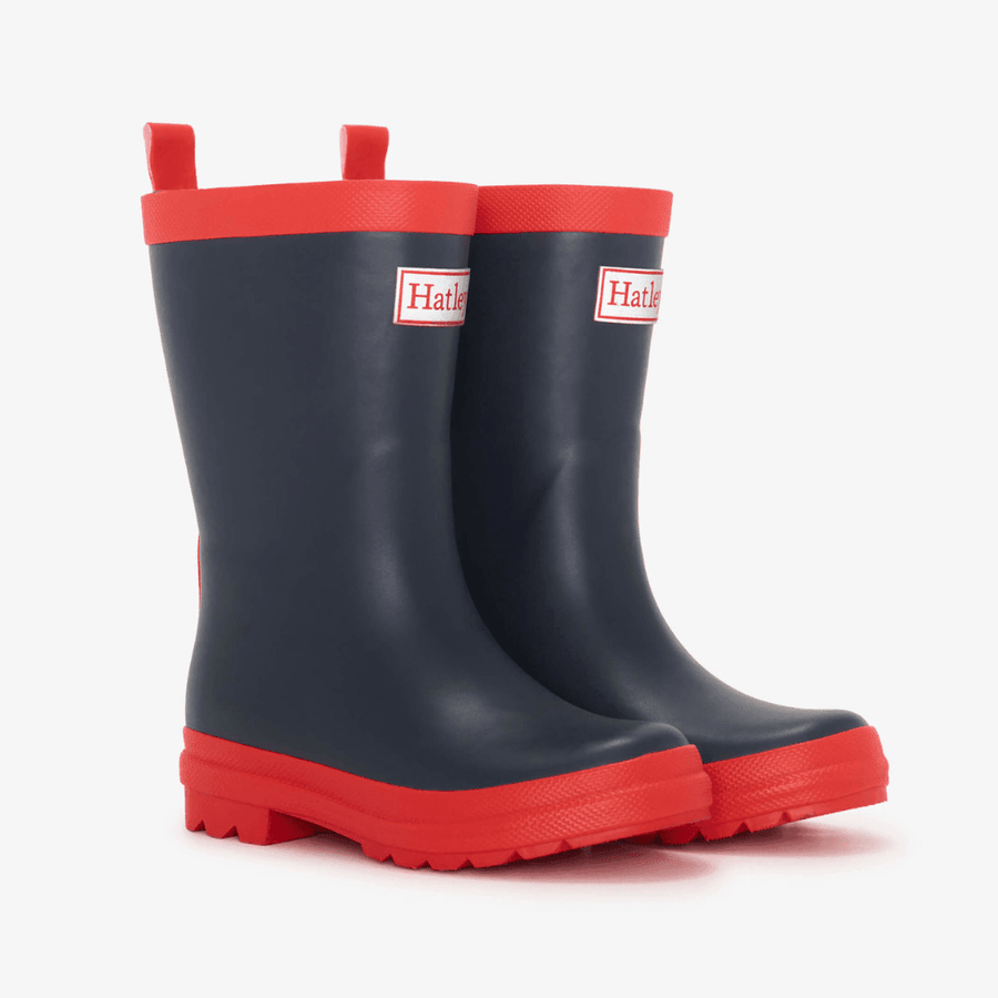 Hatley Hatley Navy & Red Matte Kids Rain Boots