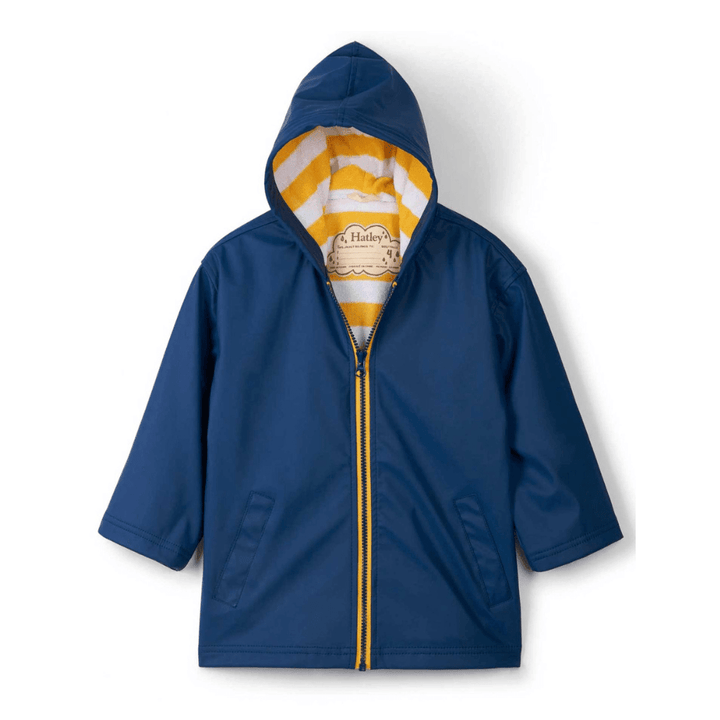 Hatley Size 2 HATLEY Zip Up Splash Rain Jacket | Navy with Yellow Zip