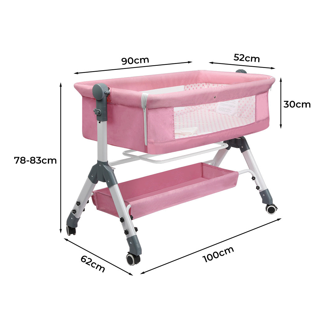 Bopeep Baby Cot Bed Crib Portable Bassinet Safety Fence Adjustable Bedside Pink