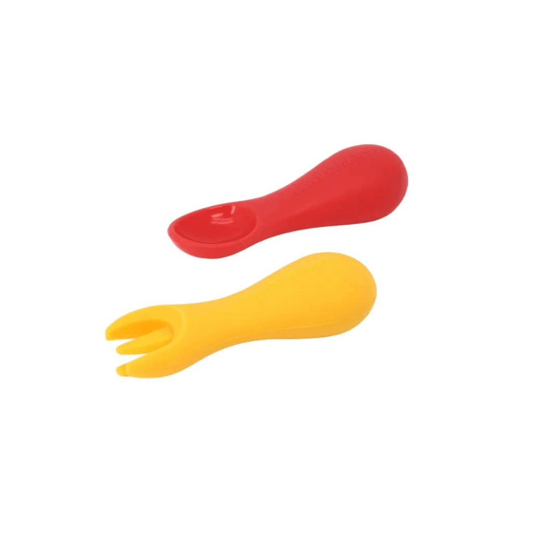 Marcus&Marcus Marcus the Lion- Red Marcus & Marcus -Palm Grasp Silicone Spoon & Fork Set