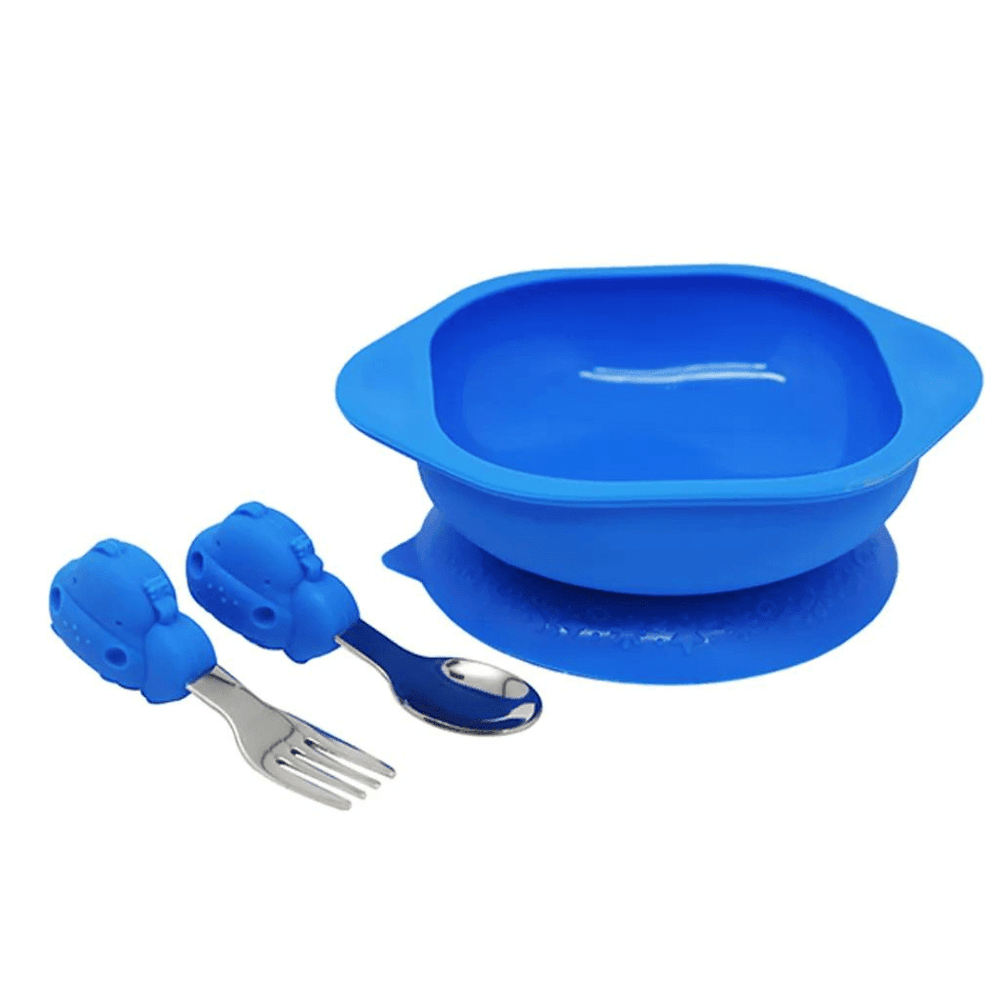 Marcus&Marcus Lucas the Hippo- Blue Marcus & Marcus-Toddler Silicone Mealtime Gift Set