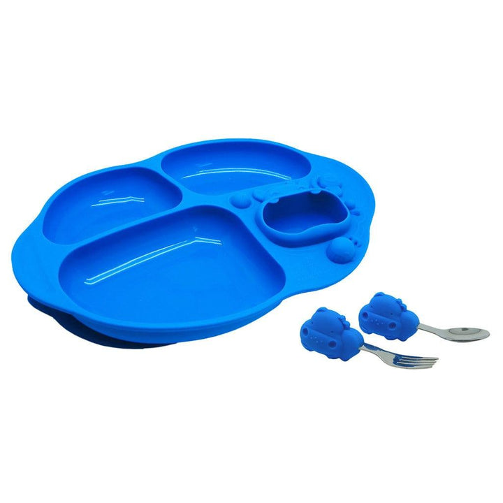 Marcus&Marcus Lucas the Hippo- Blue Marcus & Marcus - Toddler Silicone Yummy Suction Dinning Gift Set