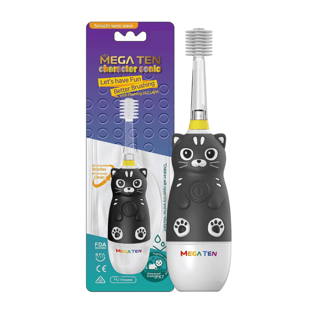 Lupipop Black Cat MEGA TEN 360-Degree Kids Electric Toothbrush with LED Light 4Yrs+